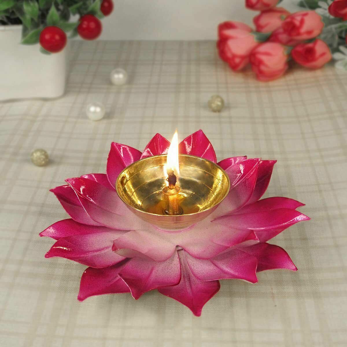 2 Lovely Decorative Lotus Diyas Oil Lamp Diwali 4