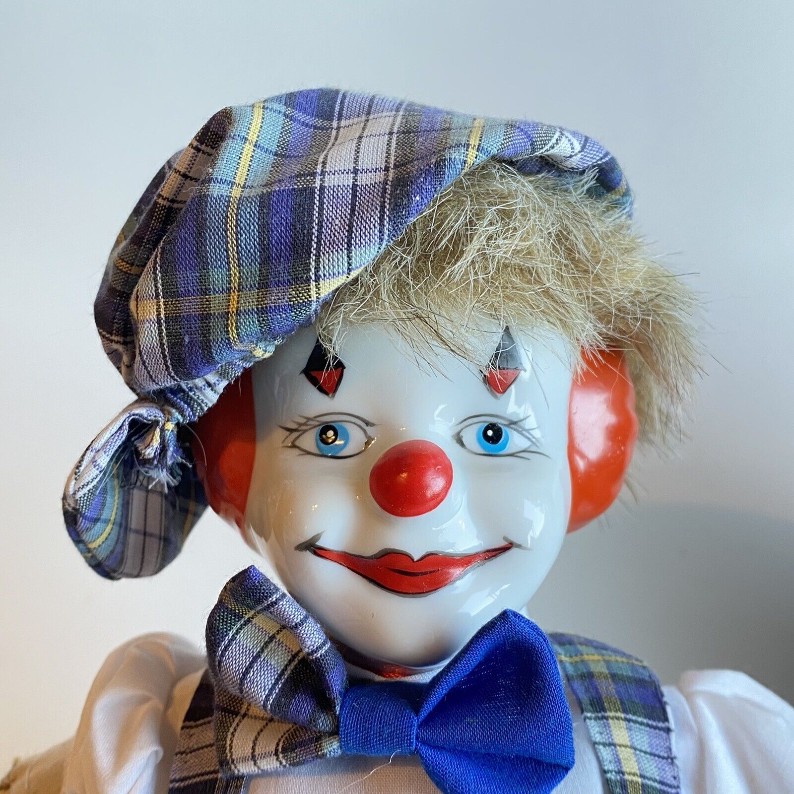 2 Vintage Musical Clown Dolls 8” Music Box Fabric Body Fur Elise Love Story