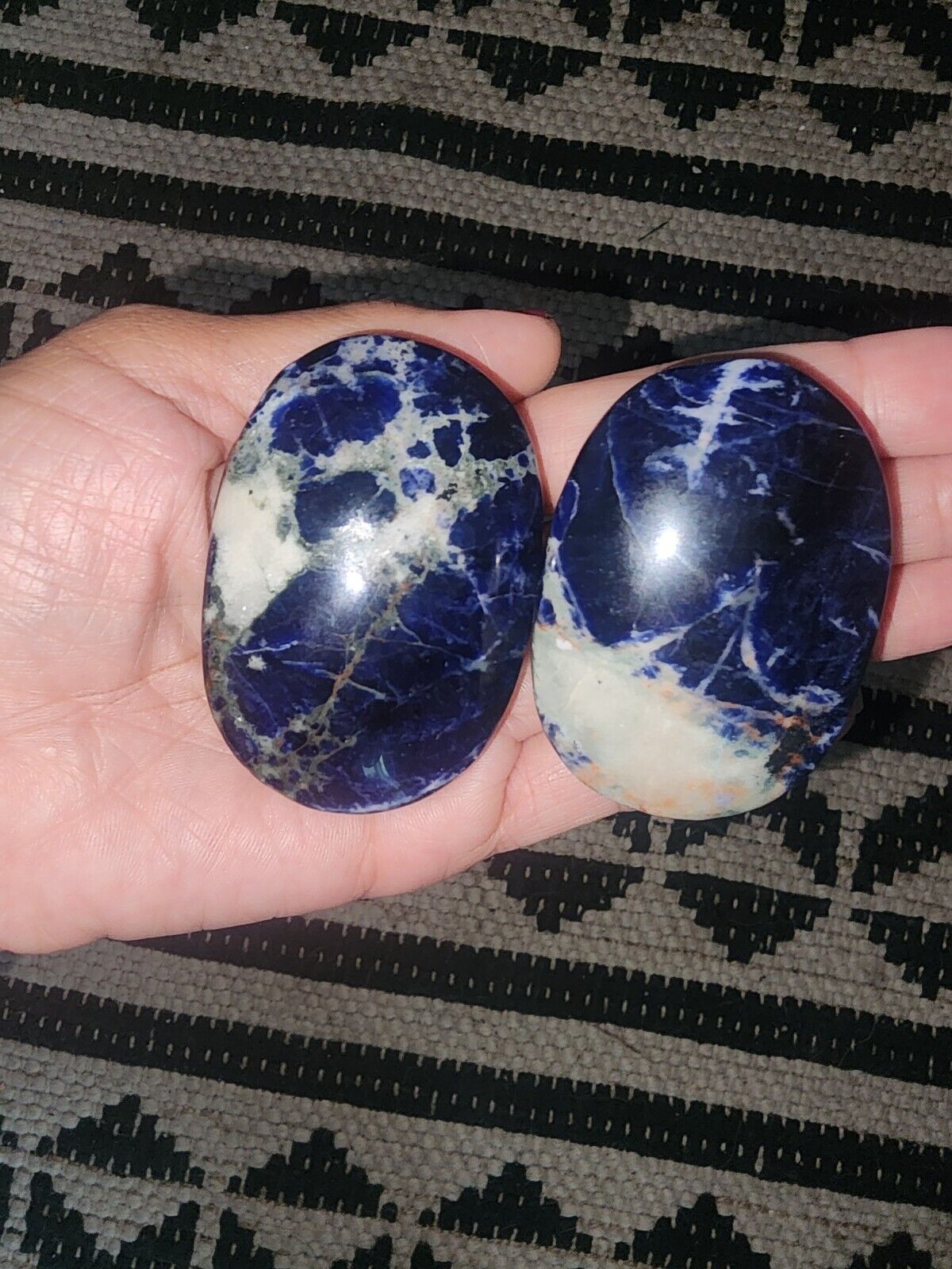 Sodalite Palm Stones (2 Qty) Blue Sodalite Pocket Stone, Polished Gem Healing