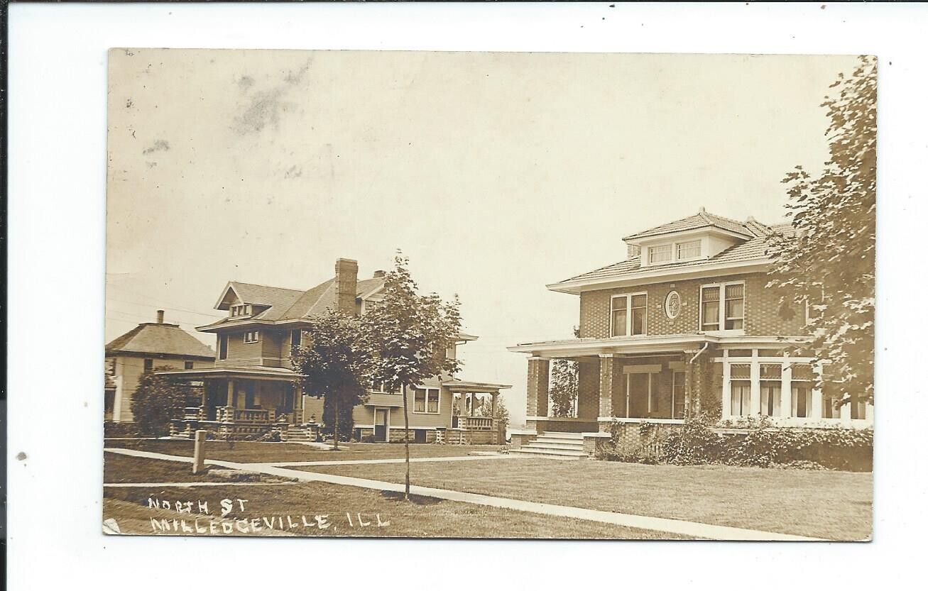 Real Photo Postcard Post Card Milledgeville Illinois Ill Il North Street Houses