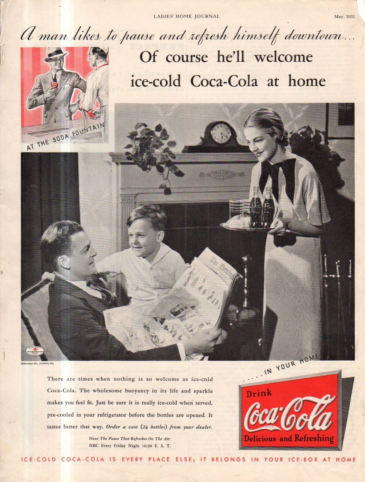 1935 Coca Cola Original ad - Of course he\'ll come home - very rare