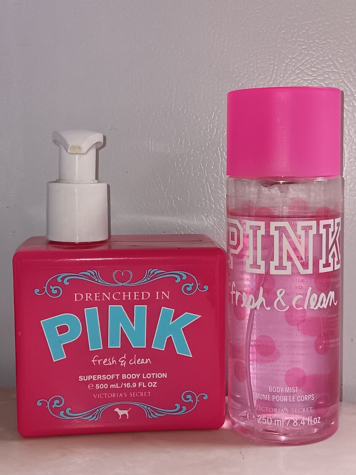 PINK Victoria\'s Secret Drenched In Pink Fresh & Clean NEW 16.9oz Lotion and Mist