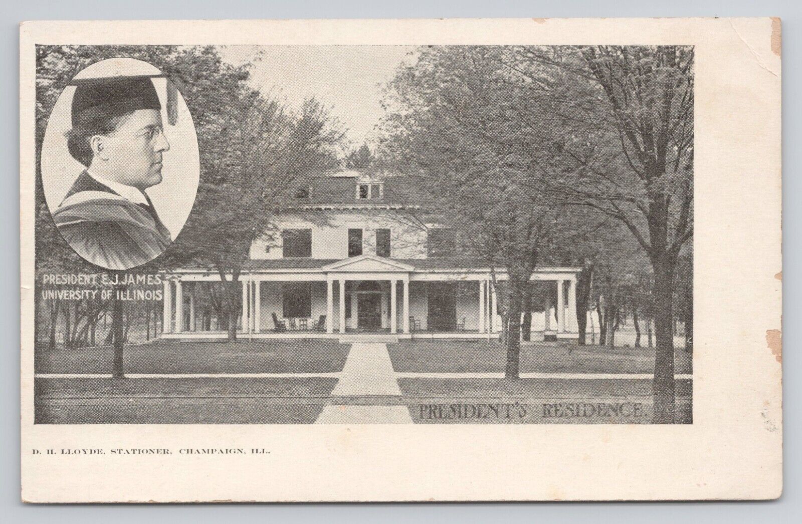 President's Residence Lloyde Stationer Champaing Illinois c1907 Antique Postcard