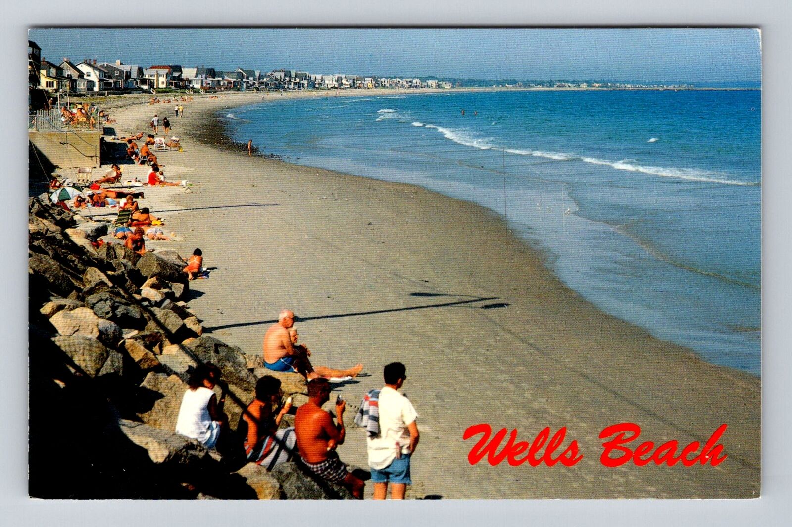 Wells Beach ME-Maine, Sun Bathers at Beach on Cold Day, Antique Vintage Postcard