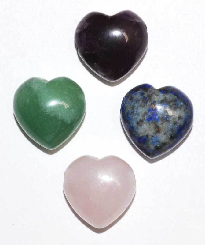 SET OF 12 Small 15mm Crystal Hearts Stone Beads (6 RANDOM PAIRS, Each Varies)