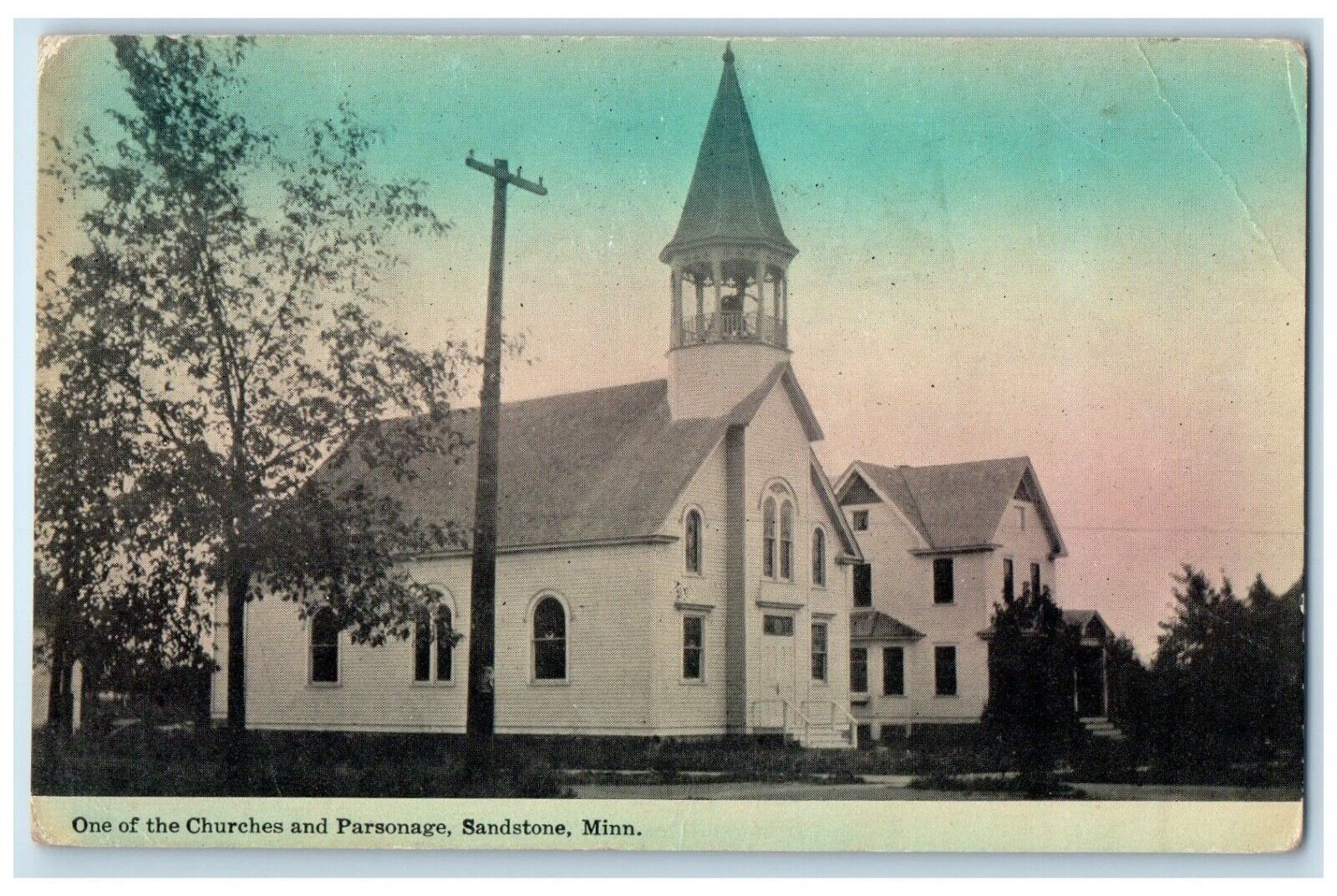 c1910 One Churches Parsonage Exterior View Sandstone Minnesota Vintage Postcard