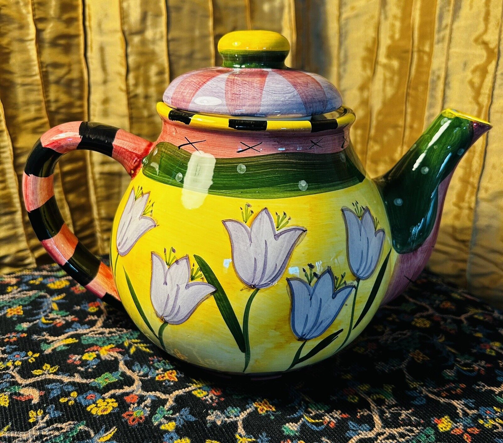 Milson & Louis Hand Painted Tea Pot Tulips & Highly Decorated