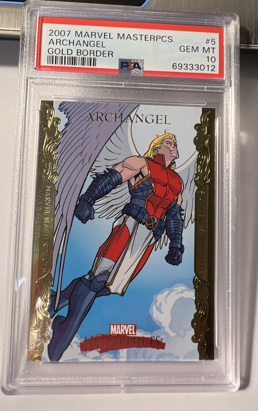 2007 UD Marvel Masterpieces Archangel #5 Gold Border X-Men Superhero PSA 10 Gem