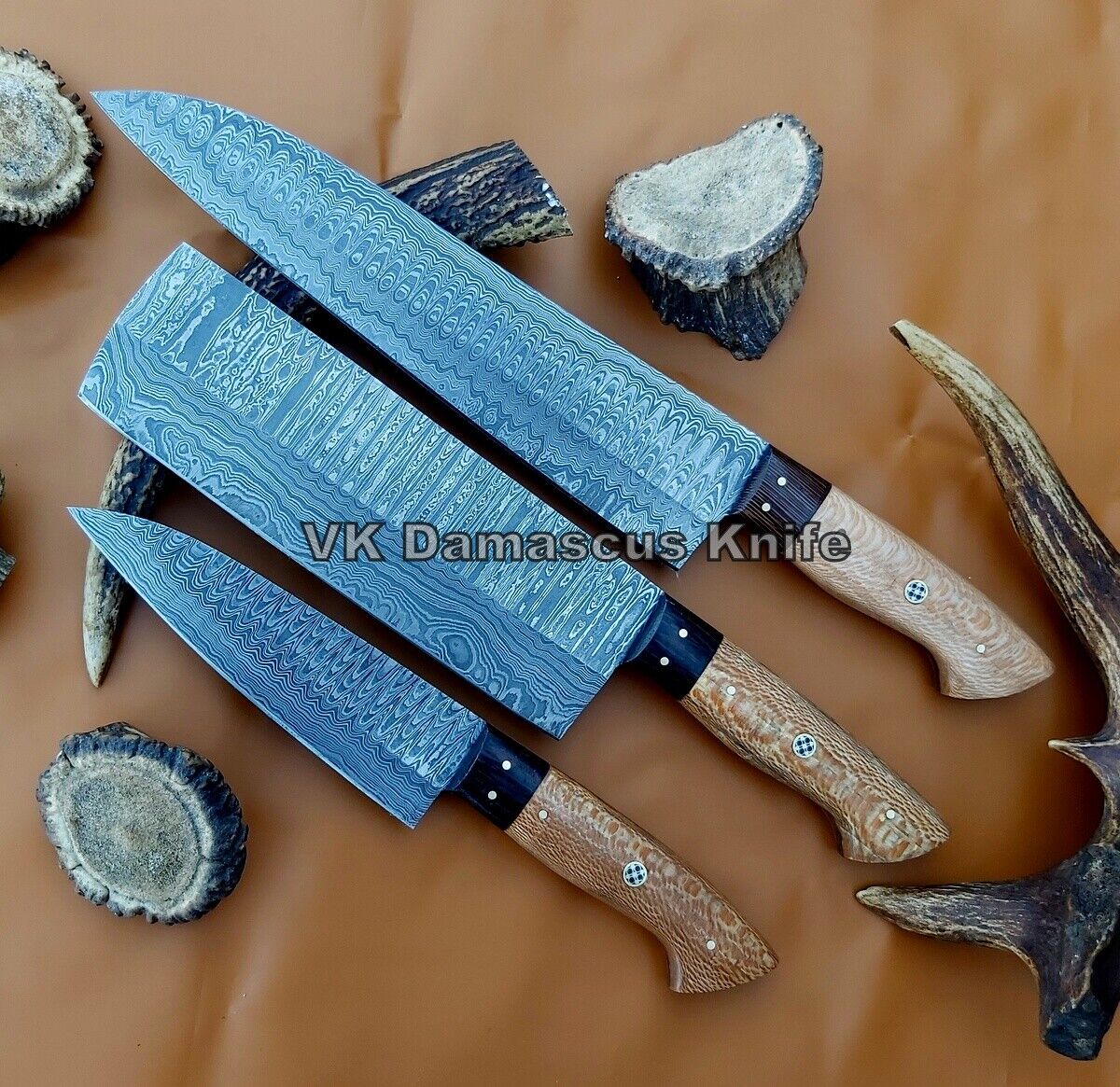 VK3540 Custom Handmade Damascus Steel chef  Professional knife set 3 Pieces