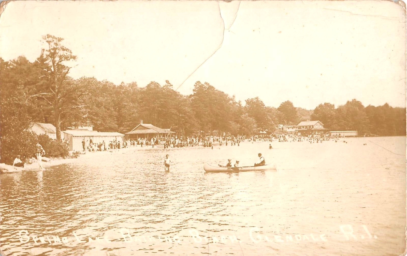 c.1924 RPPC Spring Lake Bathing Beach Glendale RI