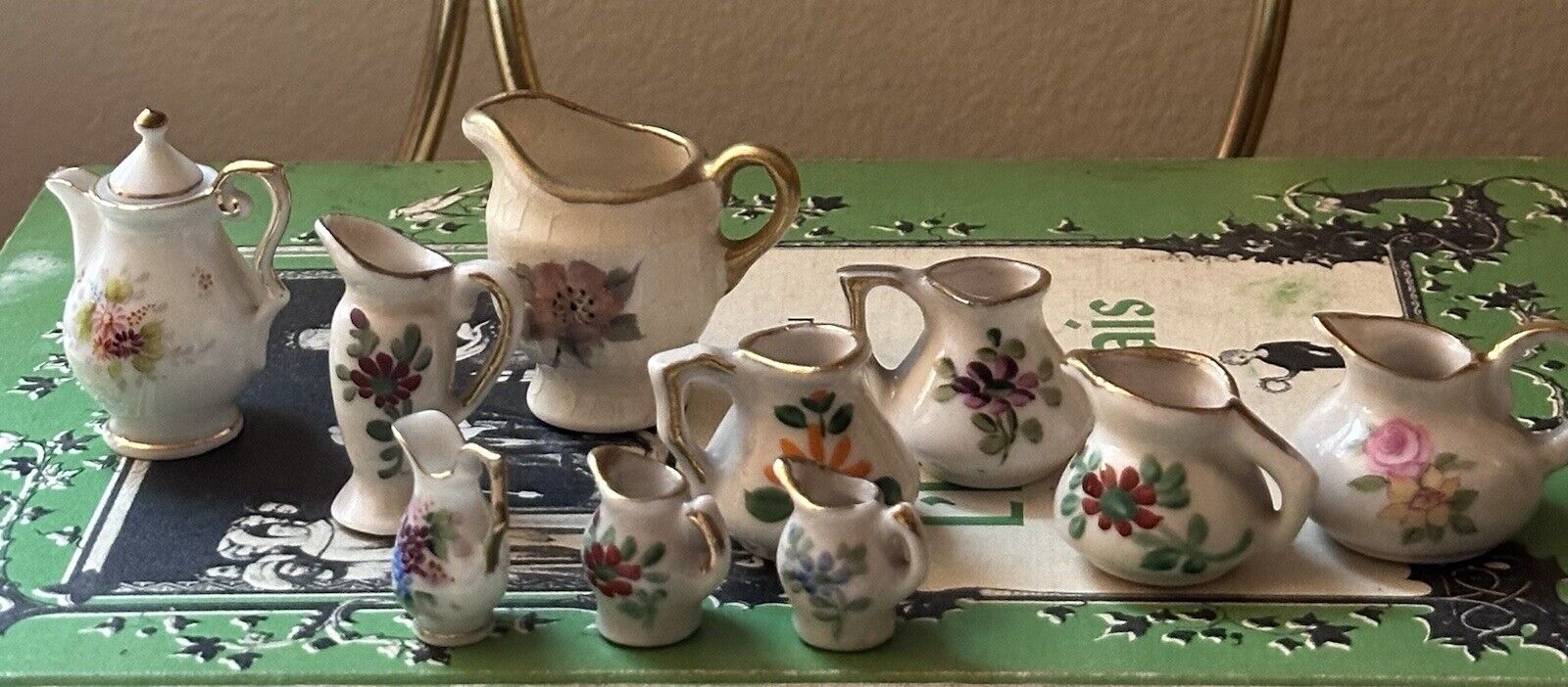 Vintage lot of 10 porcelain ceramic miniature pitchers teapot