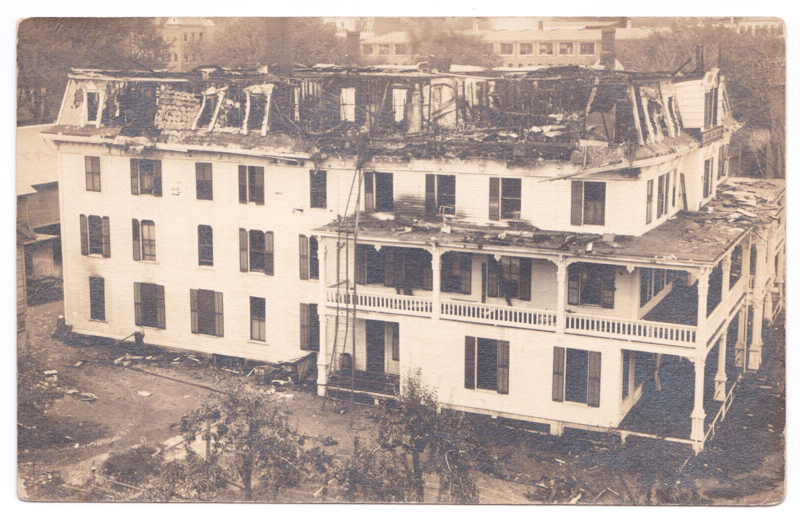 Spencer MA Massasoit Hotel 1910 Fire Damage Ladder Fireman RPPC Postcard
