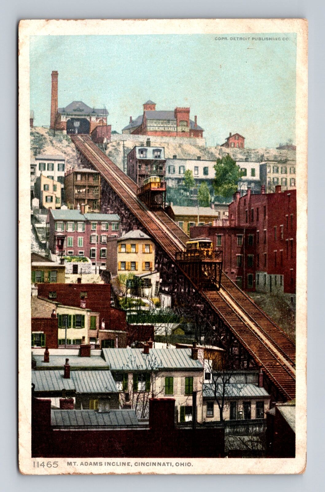 Cincinnati OH-Ohio, Aerial Mount Adams Incline, Antique, Vintage Postcard