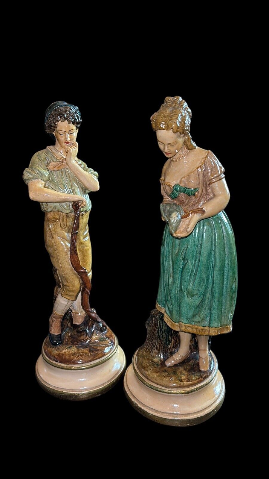 Vintage BORGHESE Hand-painted Italian Chalk ware  Countryside Couple 11”