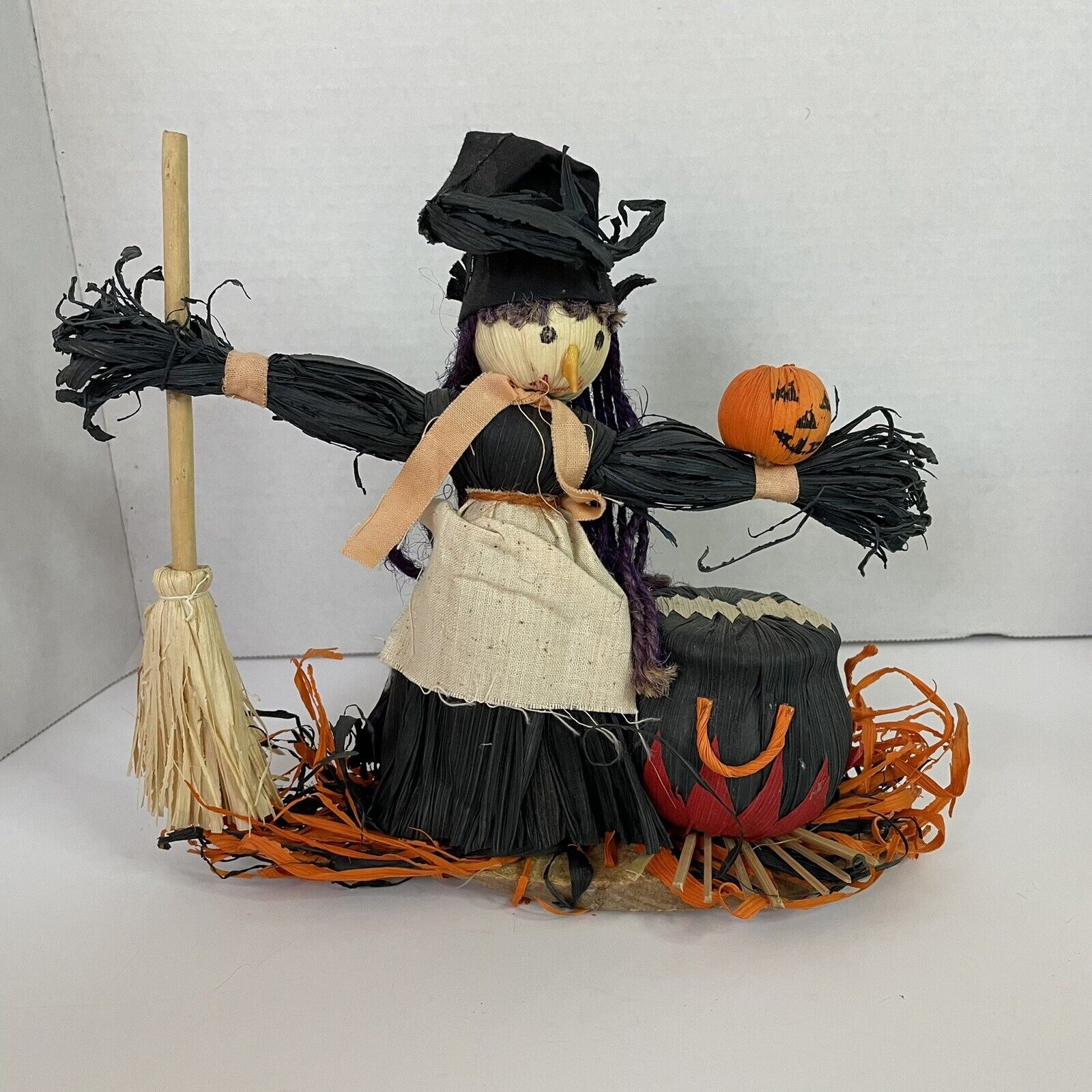Vtg 1994 NCE Halloween Witch & Cauldron Straw Figure Decor 
