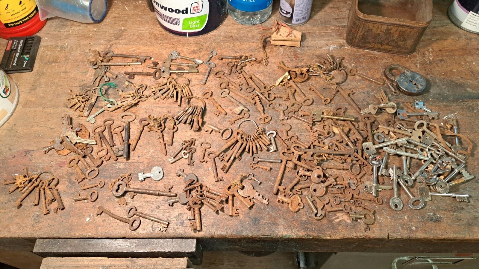 Large quantity of antique and vintage keys skeleton keys cabinet and box keys