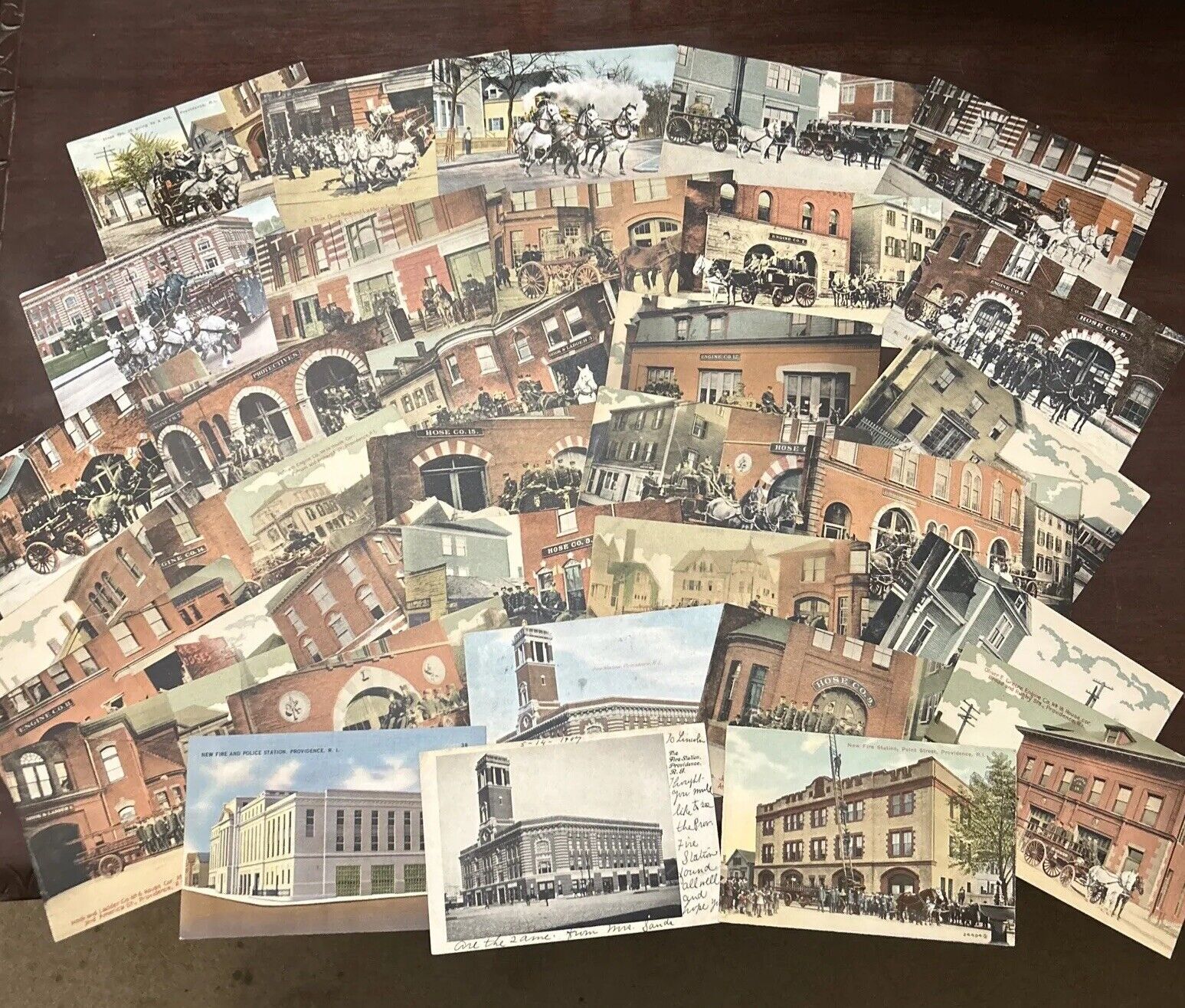 Providence RI Fire Dept Vintage Lot Of 33 Postcards Horse Drawn Engine Company