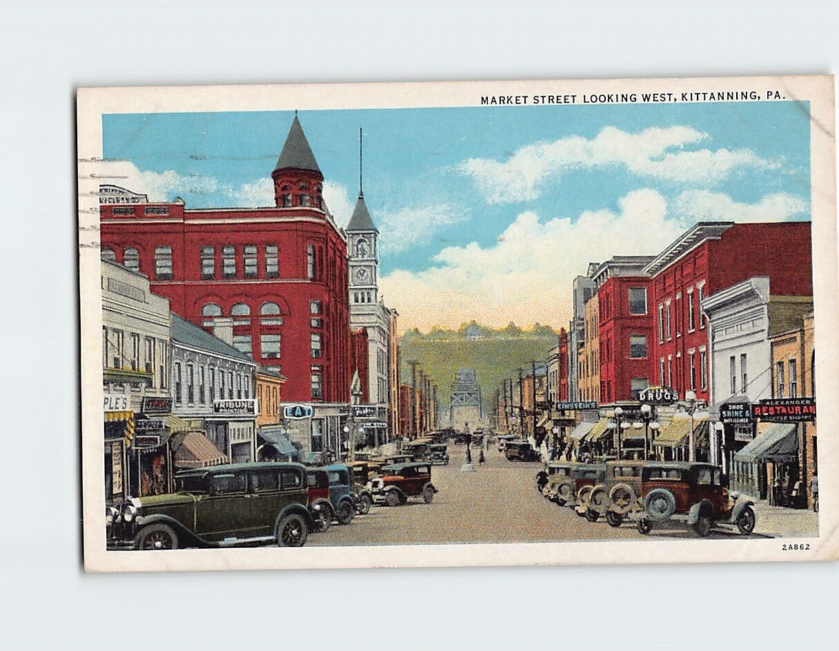Postcard Market Street Looking West Kittanning Pennsylvania USA