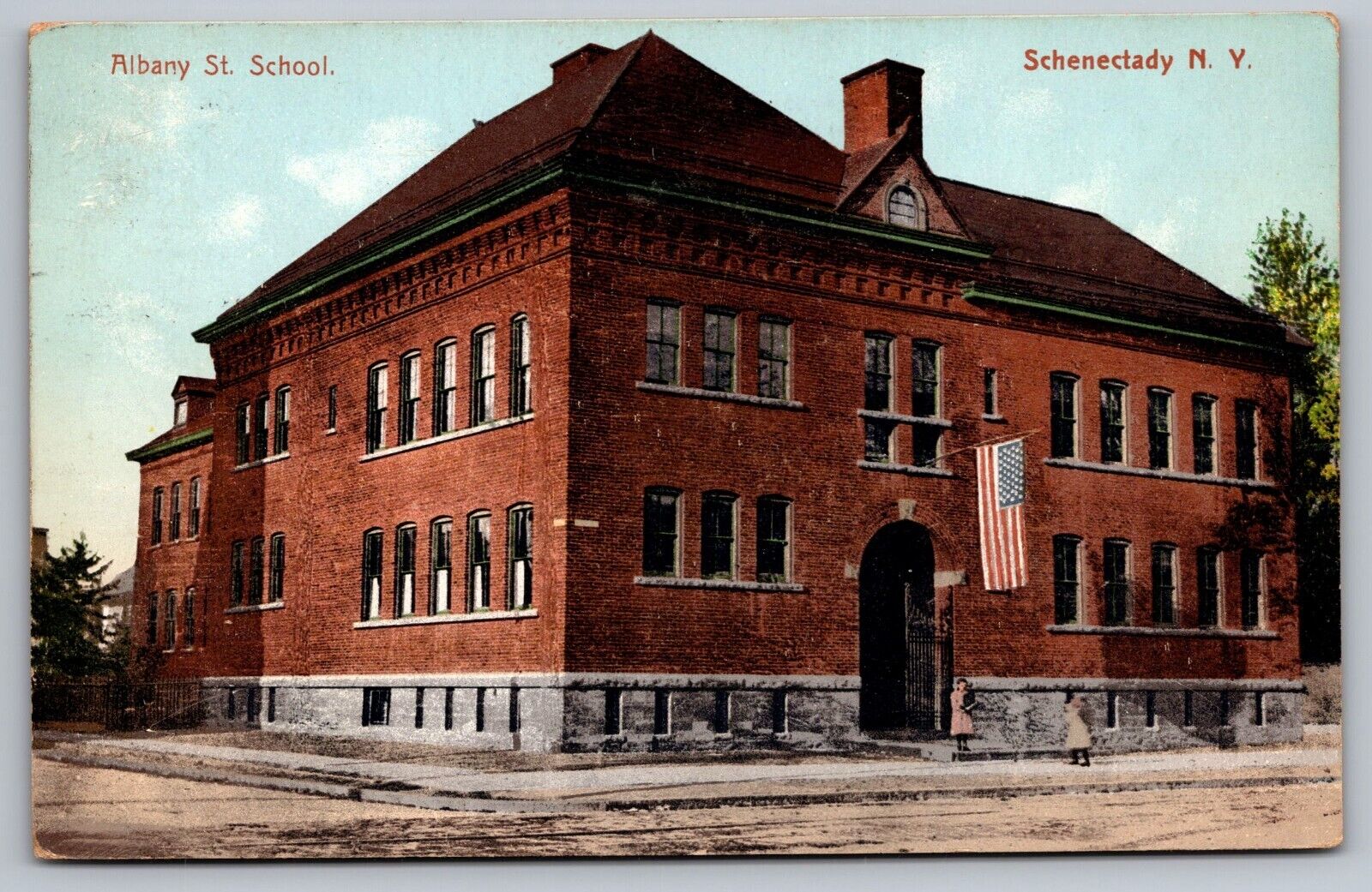 Albany St. School Schenectady New York—Antique German Postcard c1909 (Very Rare)