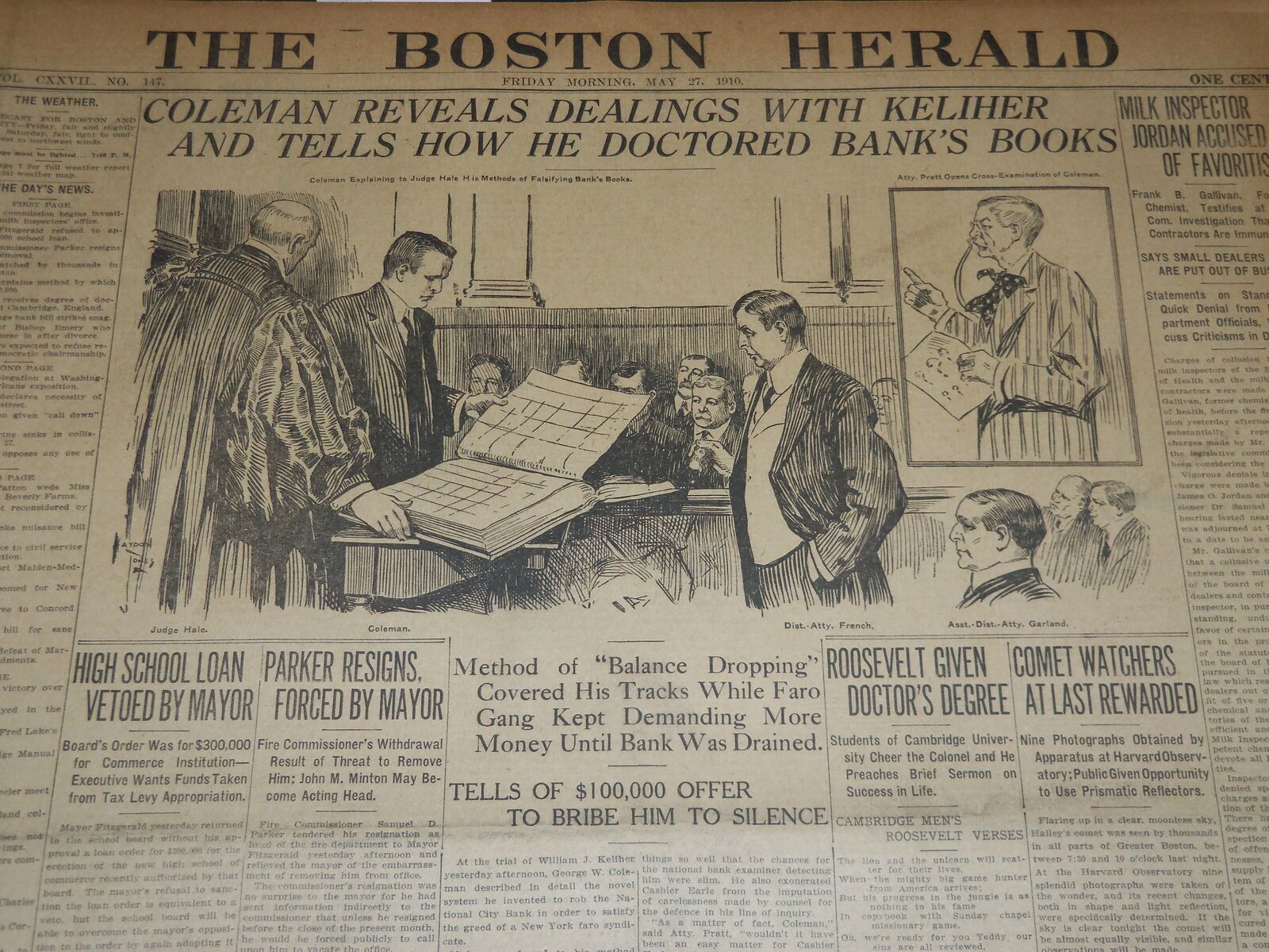 1910 MAY 27 THE BOSTON HERALD - COLEMAN REVEALS DEALINGS WITH KELIHER - BH 334