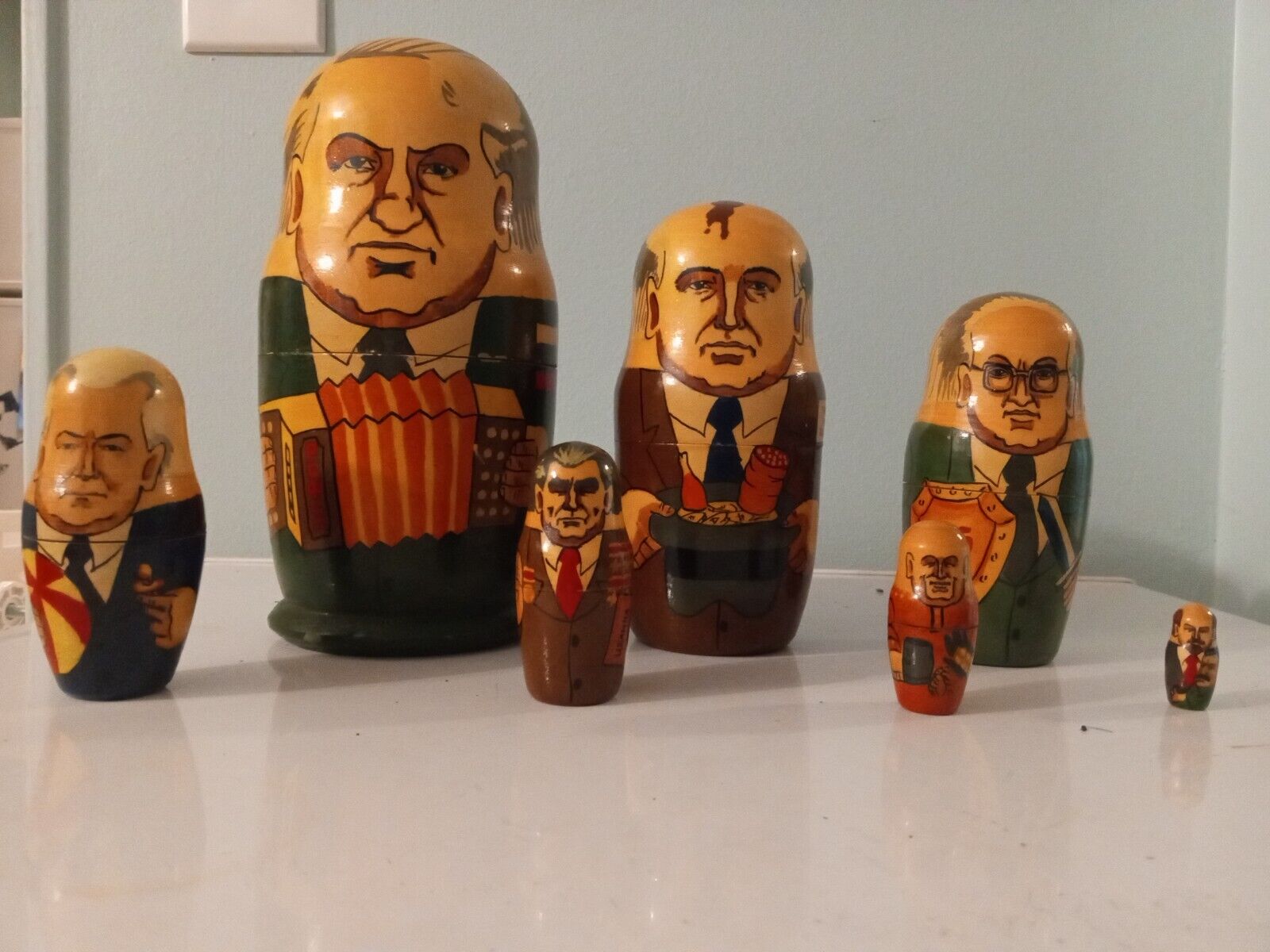Vintage Nesting Dolls Russian USSR Presidents Set of 7 Soviet Leaders