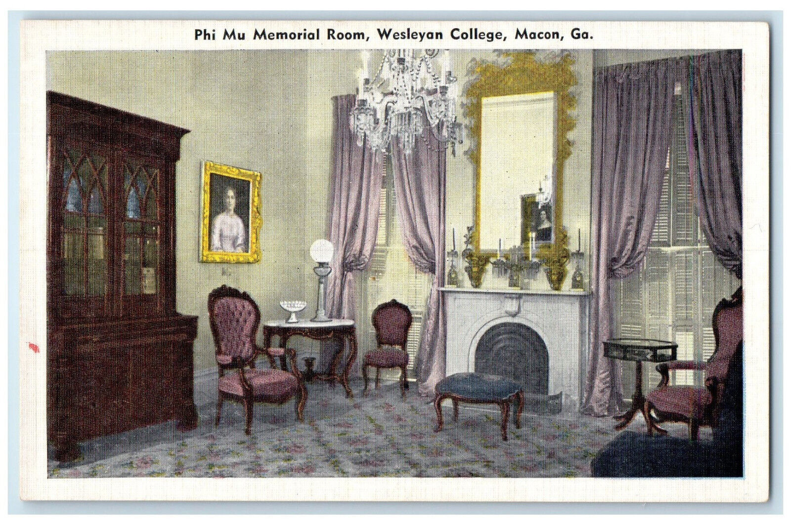 c1940\'s Phi Mu Memorial Room Wesleyan College Macon Georgia GA Postcard