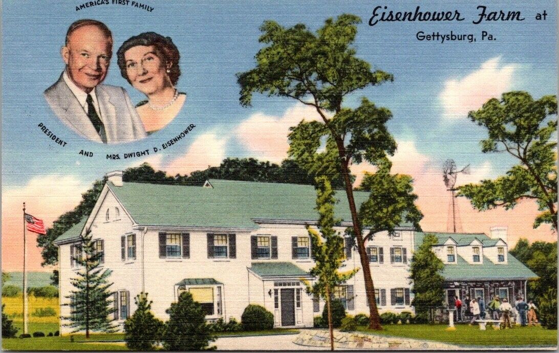 Postcard Pennsylvania Gettysburg Eisenhower Farm President Dwight Linen 1940s PA