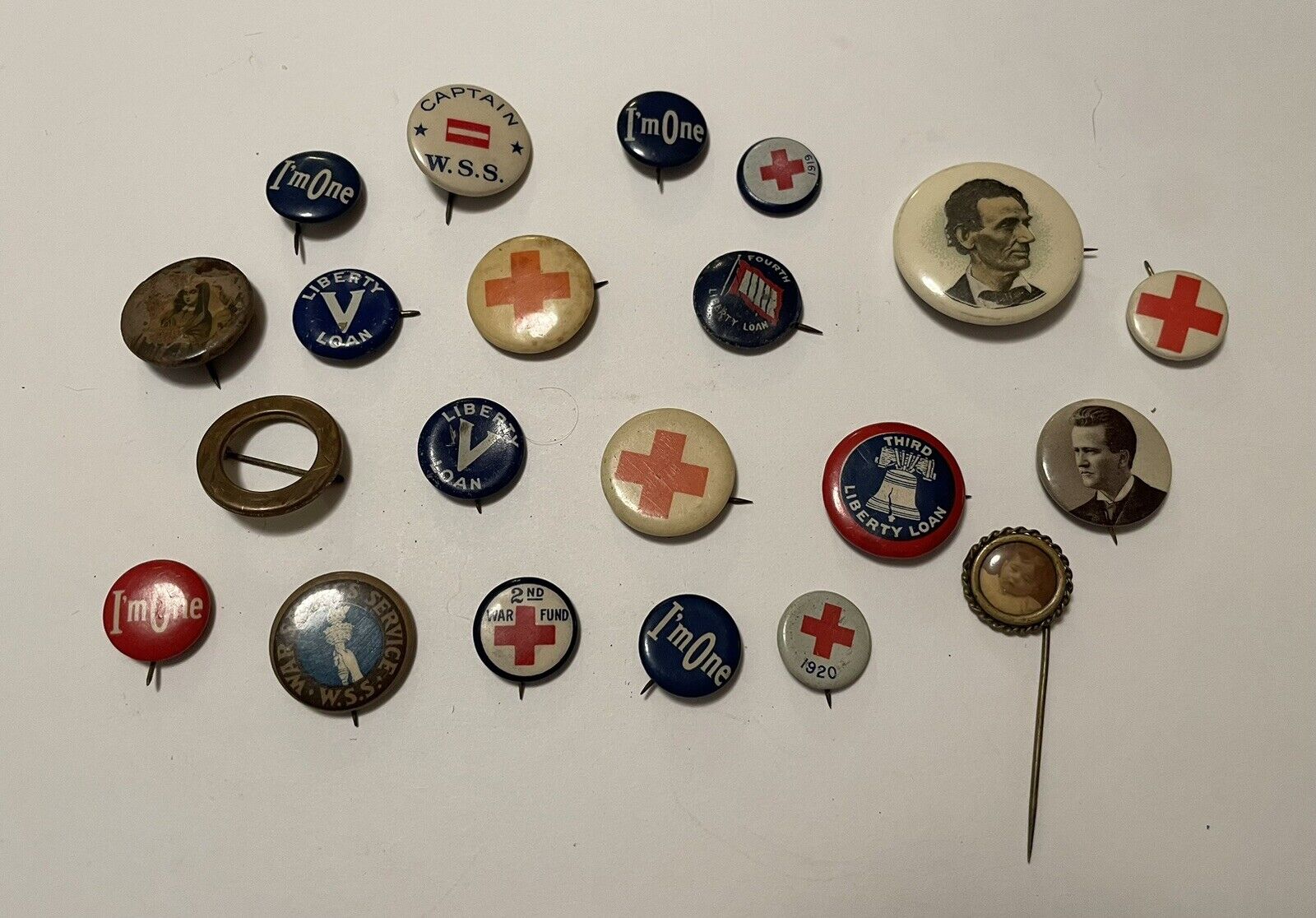 Huge Mixed Antique ca. 1890s to WW1 Mini Button Pinbacks-portraits, Lincoln, Ect