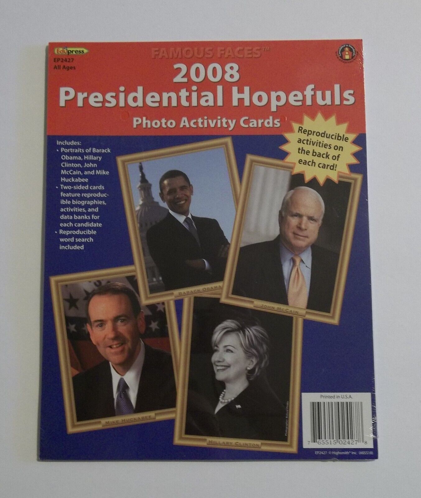 Famous Faces 2008 Presidential Hopefuls Photo Activity Cards New Sealed