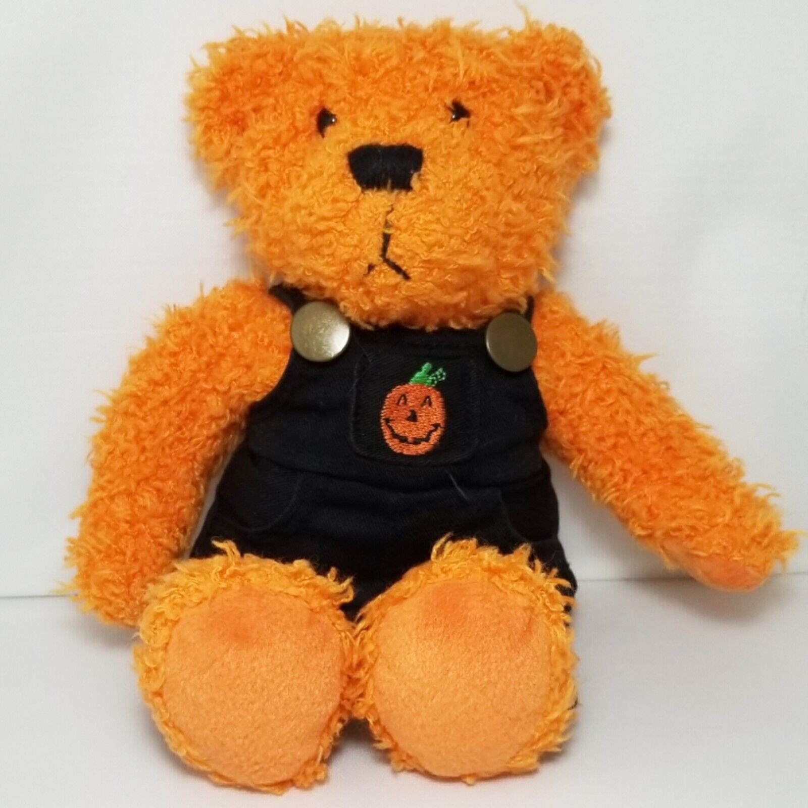 Halloween Teddy Bear Orange Plush Black Overalls Jack O\'Lantern 9\