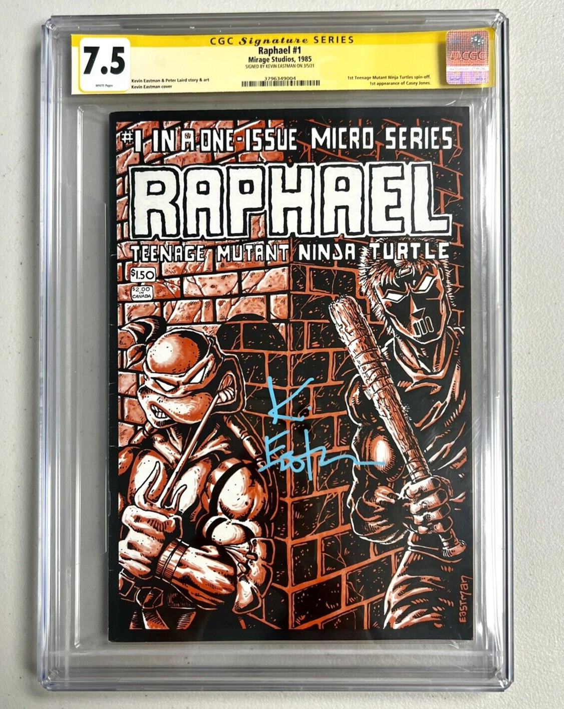 Raphael #1 1985 CGC 7.5 White Pages Signature Series 1st Casey Jones