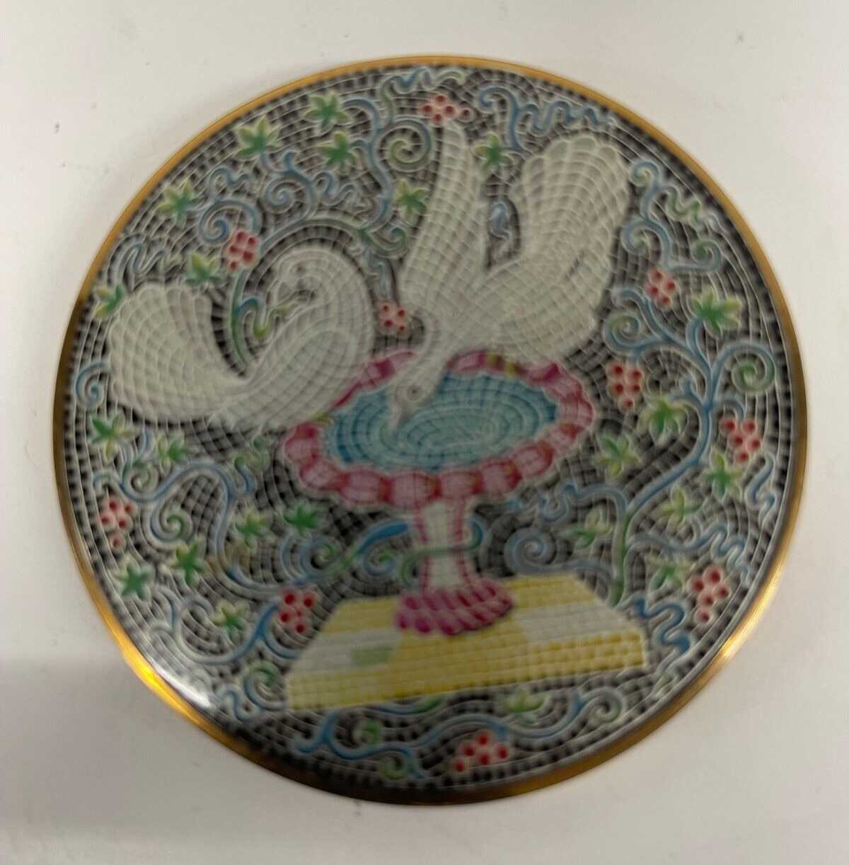Vogue Vanities-Birds Doves Colourful Mosaic Vintage Ladies Powder Compact