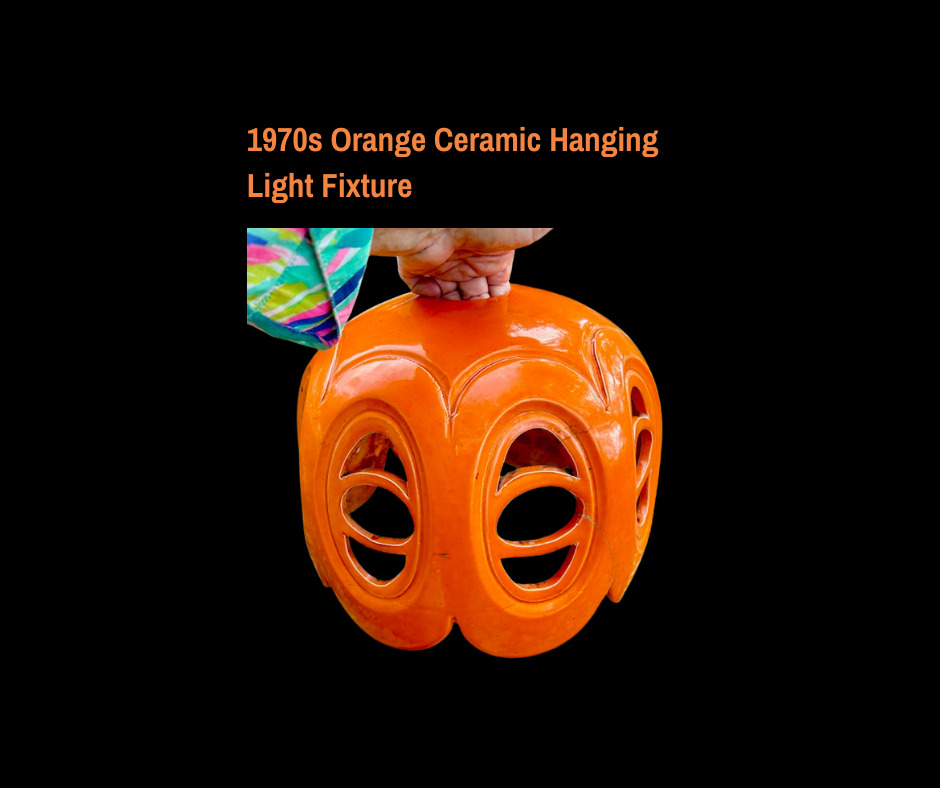 Rare 1970s Orange Ceramic Hanging Light Fixture Globe Vintage 70s