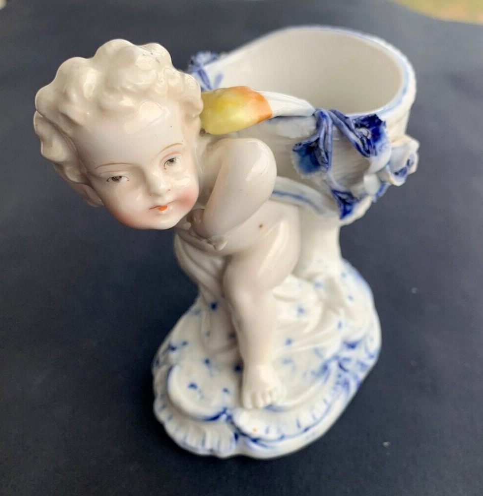 Antique Dresden porcelain Helena Wolfsohn Cherub Toothpick or Matchstick Holder