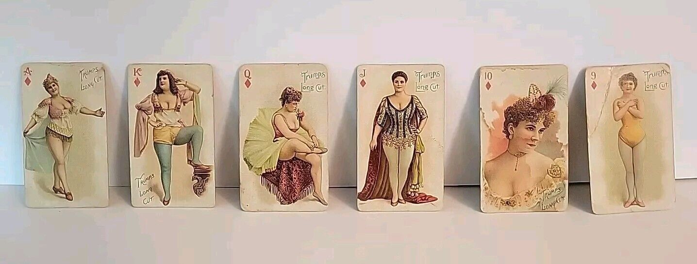 6 Trumps Long Cut Cards, Diamonds, Tobacco Advertising 19th Century 