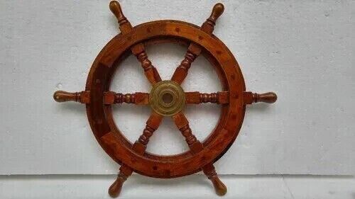Ship Wheel Large Steering Wooden Captain Wheel Nautical Wall 24\'\' Vintage