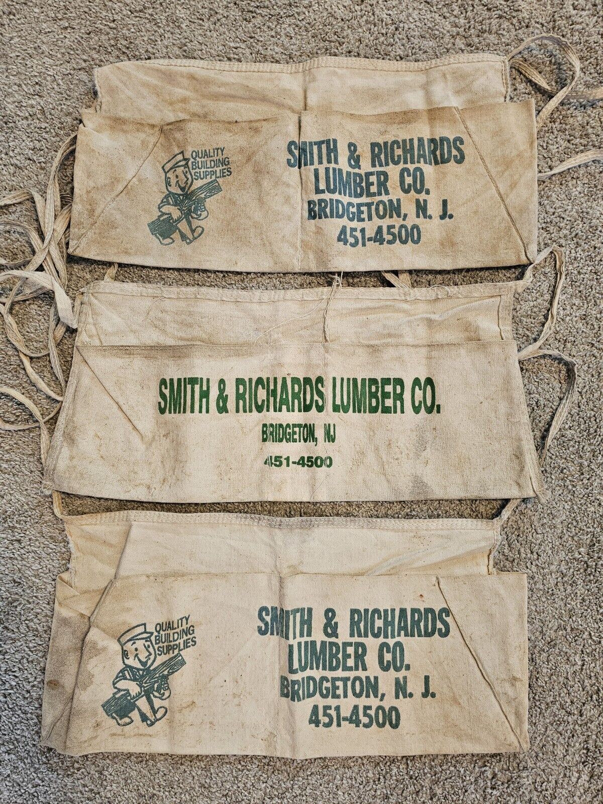 SMITH & RICHARDS Vintage Bridgeton NJ Lumber Yard Tool Belt Pouch Nail Bag Apron