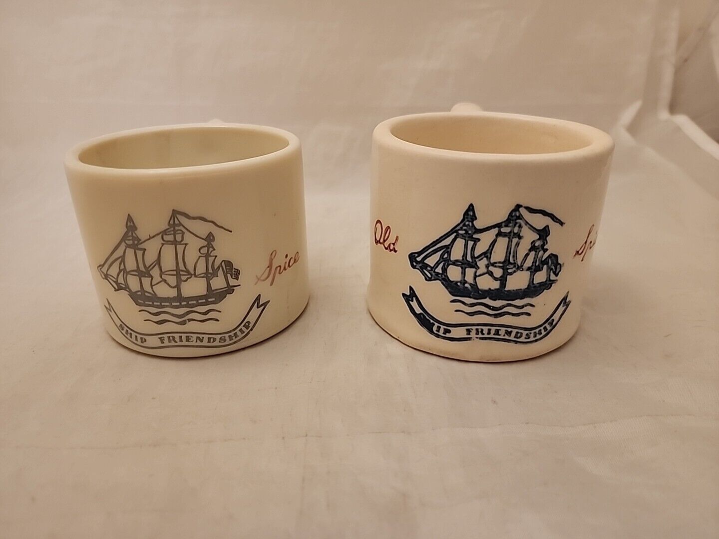 Vintage “Ship Friendship” Old Spice Shaving Mugs Ceramic Heavy Glass Lot of 2