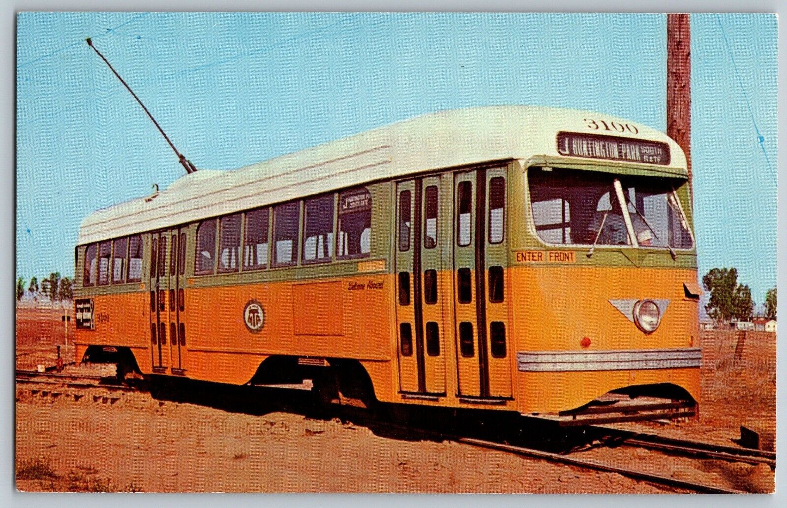 Los Angeles, CA - PCC Orange Empire Trolley RR #3100 Train - Vintage Postcard