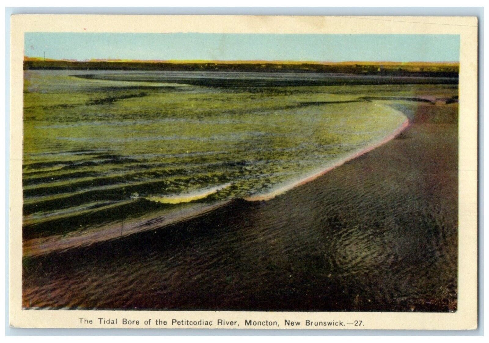 c1940\'s The Tidal Bore of the Petitcodiac River Moncton NB Canada Postcard