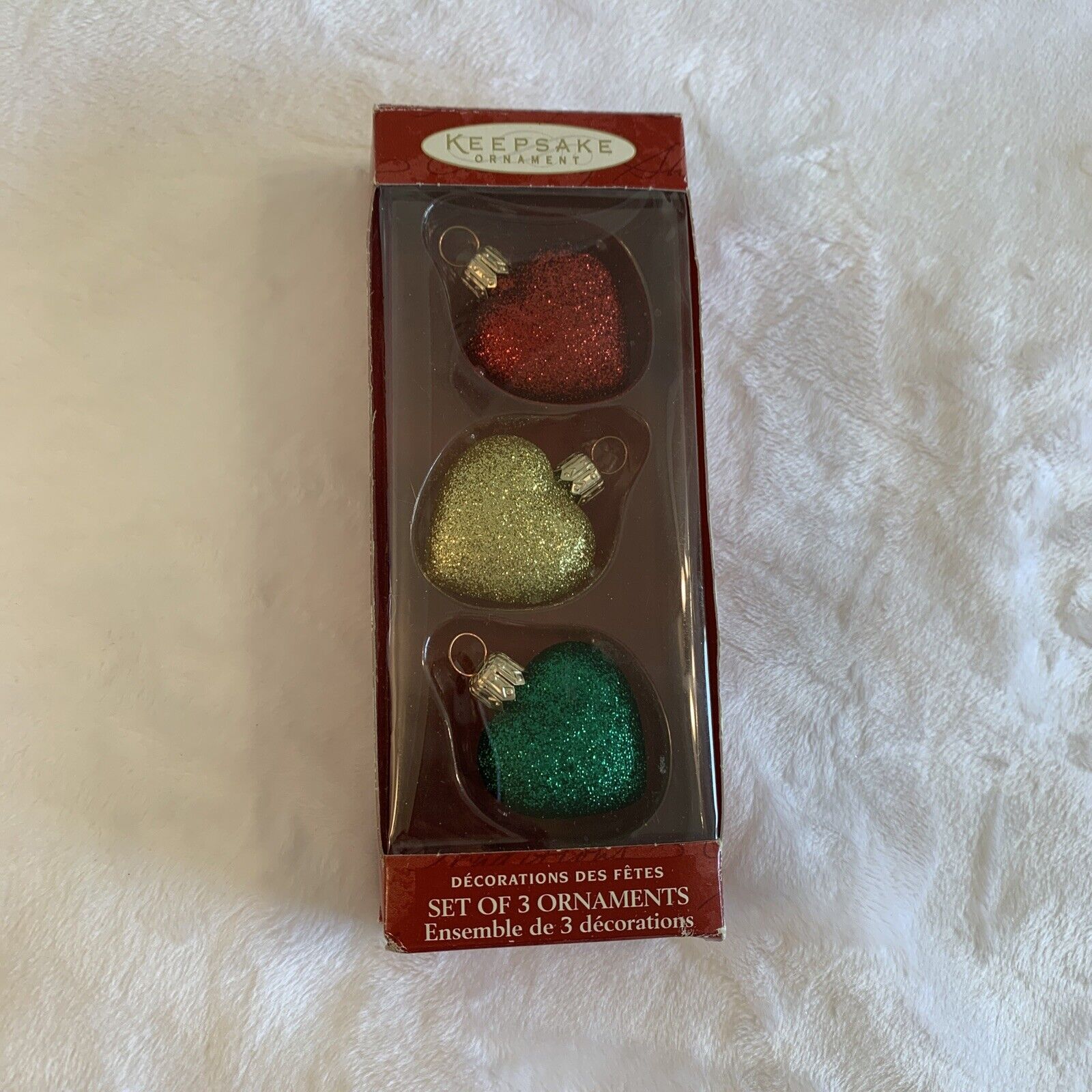 Vintage Hallmark Hand-Blown Glitter Glass Ornaments Set Of Three Hearts