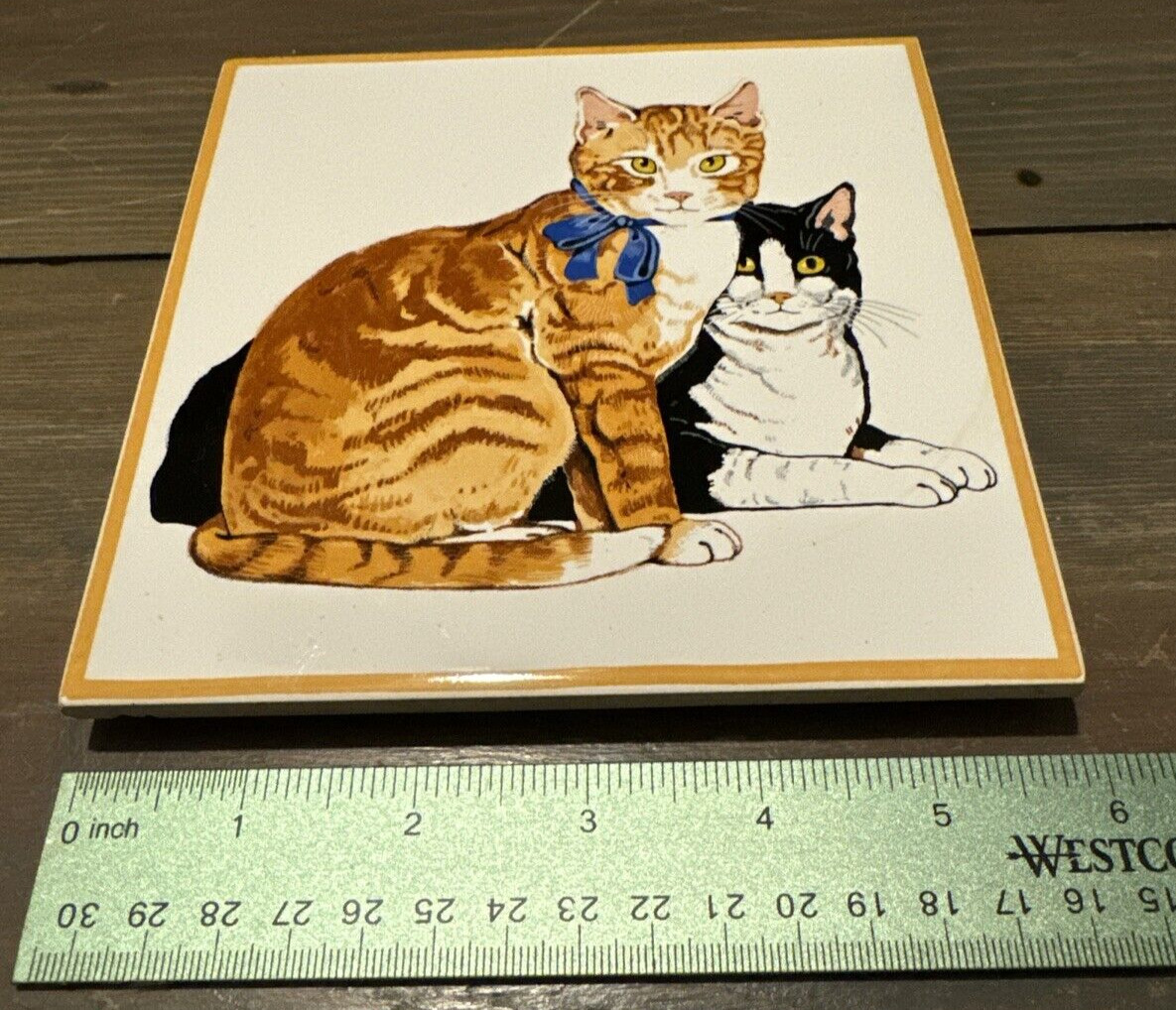 Vintage Screen Craft Phyllis Howard orange cat tile trivet