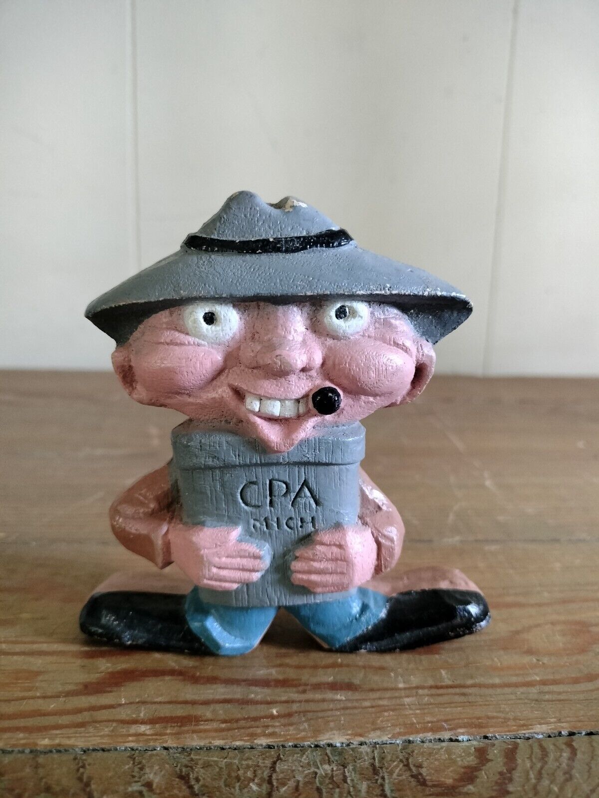 VINTAGE CPA MICH RAILROAD INSURANCE ADVERTISING REVERSIBLE FIGURE ENGINEER DOG