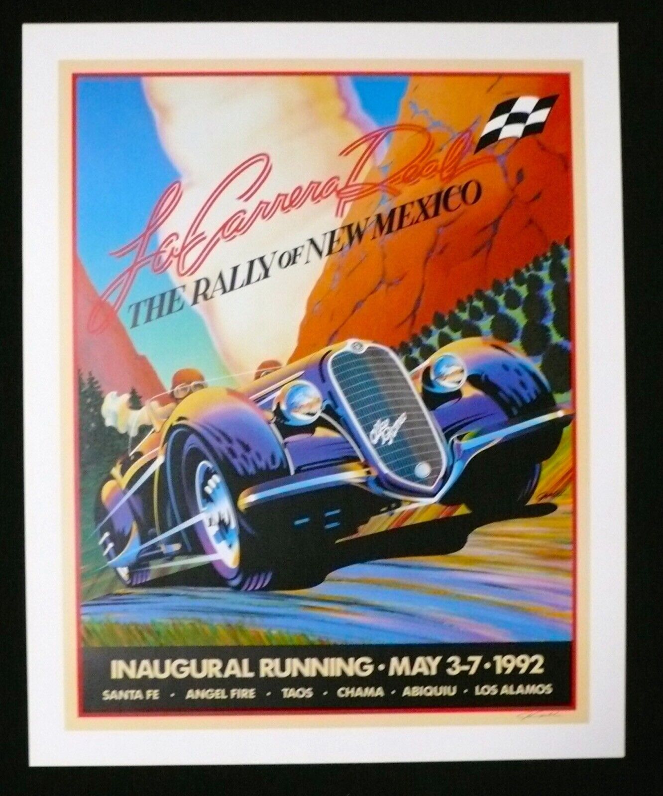 SIGNED 1992 La Carrera Real New Mexico Rally LITHO Poster ALFA ROMEO 8C 2900