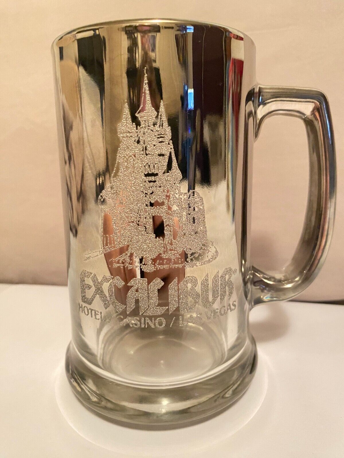 Vintage Excalibur Hotel Casino Las Vegas Mirror Beer Mug Glass Stein RARE