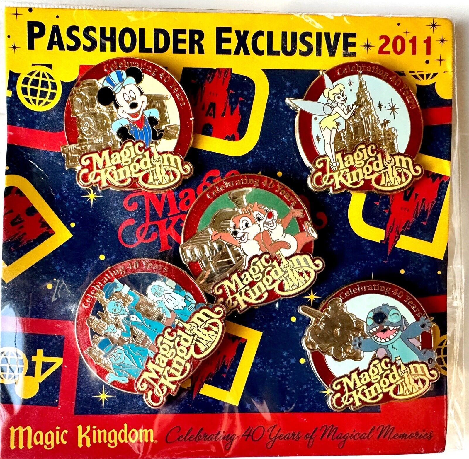 Disney Annual Passholder Exclusive 2011 Magic Kingdom 40 Years 5 Pin Set NEW