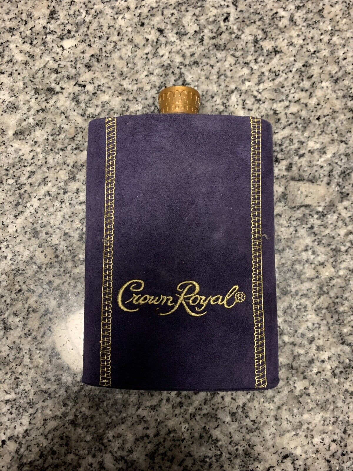 Crown Royal 8oz Stainless Steel Whiskey Flask Removable Purple Cover 