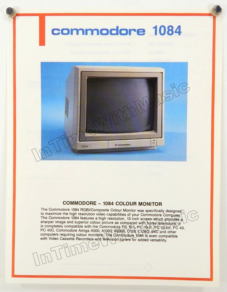 VTG 1987 COMMODORE 1084 COLOR MONITOR Catalog Insert Brochure NEW Not a Print Ad