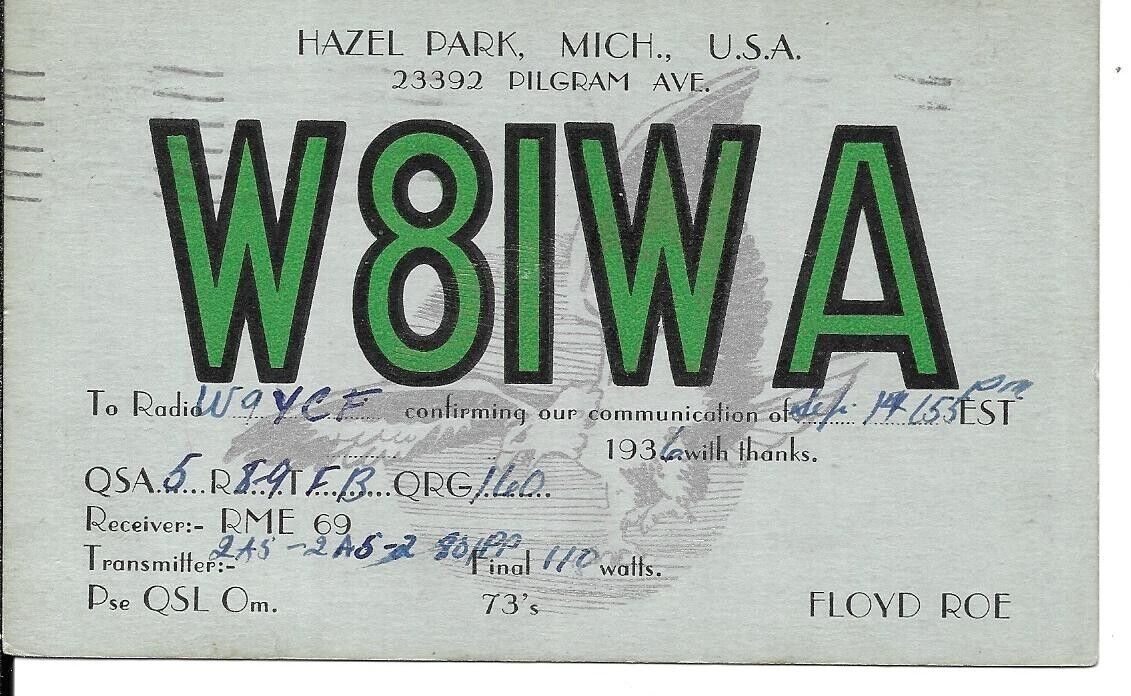 QSL 1936 Hazel Park Michigan   radio  card