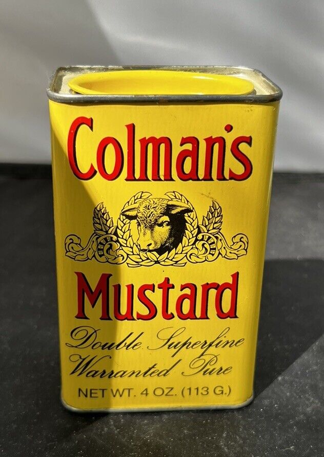 Vintage Colman\'s Mustard Tin 4 OZ. Small Yellow Tin Kitchen Decor